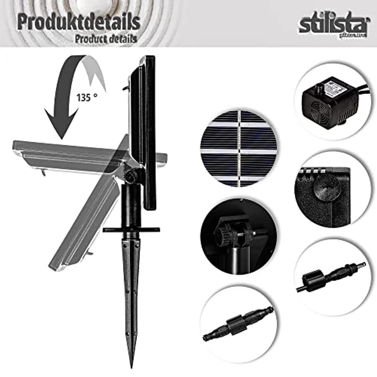 STILISTA Solarpumpe Solar Pumpe kleine Brunnen 2,8 W, Förderhöhe bis 100 cm, Fördermenge bis 350 l/h, umweltfreundliche Alternative – Bild 6