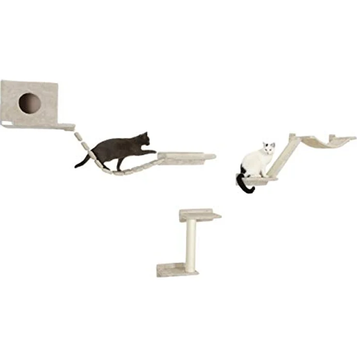 Kerbl Kletterwand „Mount Everest“ für Katzen, 9-teilig, 1x Rampe / 1x Hängematte / 1x Hängebrücke / 3x trittbrett / 1x Höhle / 1x Liegebrett / 1x Sisalsäule, Bis 10 kg, Beige – Bild 2
