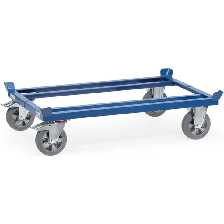 Fetra Paletten-Fahrgestell Elastic-Vollgummi für Gitterboxen und Flachpaletten 1000 x 800 mm, pulverbeschichtet blau RAL 5007, 1200 kg Tragkraft, mit 4 Lenk- und Bockrollen