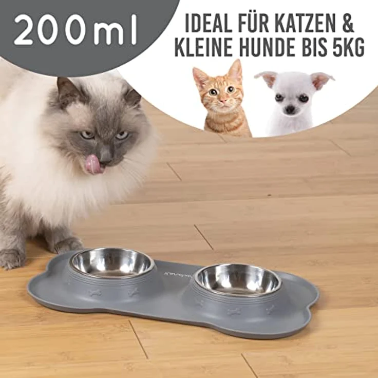 KaraLuna Napfunterlage aus Silikon mit Edelstahl Futternapf I Für Katzen & Hunde (200ml, Grau) – Bild 2