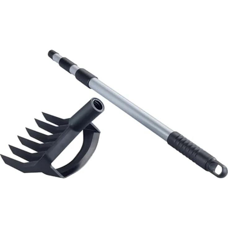Maximex Gartenhacke Kultivator 2in1, Teleskopstiel 72-138 cm, leicht und robust, Schwarz Grau – Bild 2