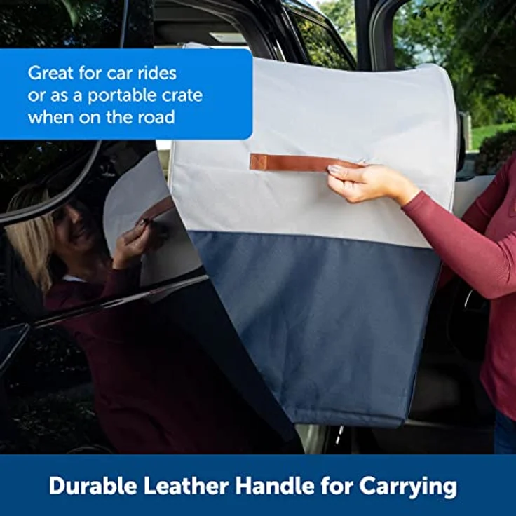 PetSafe Happy Ride Faltbare Transportbox, Hunde-Reisebox für die Autorückbank, Netztüren zur Belüftung, Blau/Grau – Bild 4