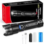 KEPEAK 5000 Lumen Extrem Hell LED Taschenlampe, USB Aufladbar Klein Taschenlampen, 5-Lichtmodi und Zoombar Scheinwerfer, Ideal für Outdoor Camping, Angeln, Nachts gehen