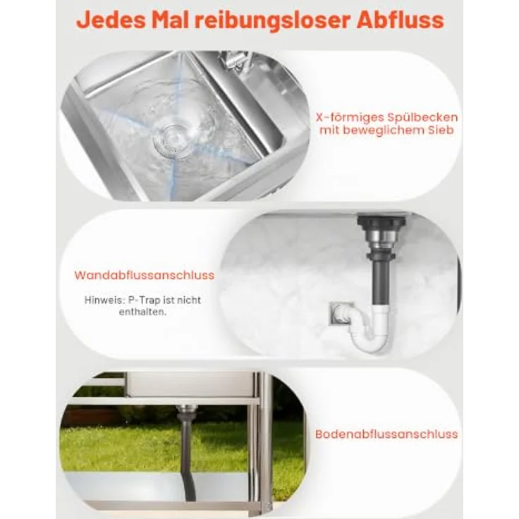 VEVOR Edelstahl Spültisch mit Einzelbecken (100 x 50 x 94 cm), 360° Wasserhahn, verstellbare Ablage, vielseitig einsetzbar für Küche, Garage, Restaurant und Wäscherei – Bild 5