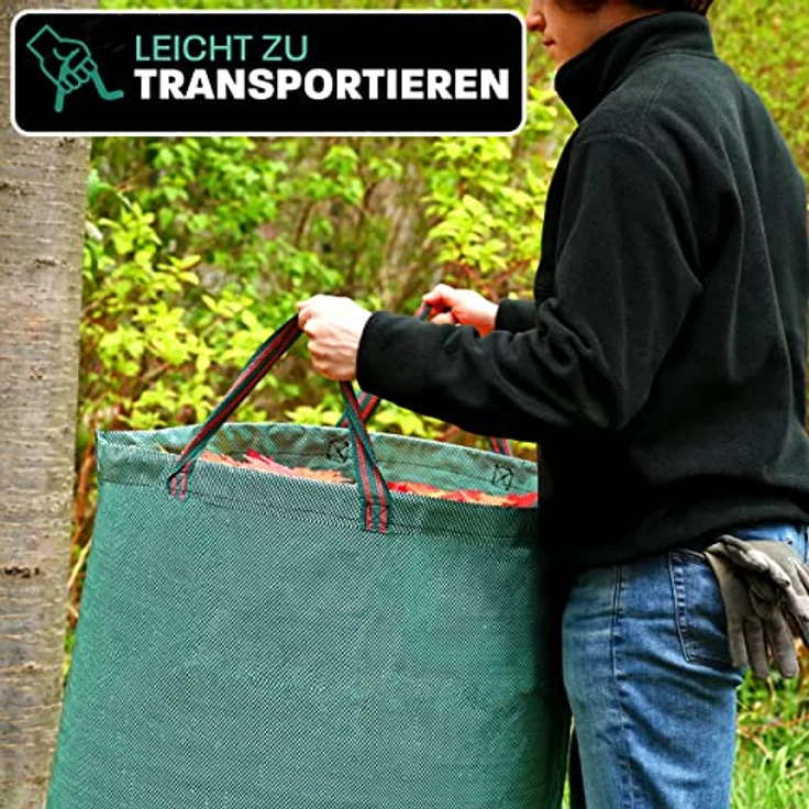 3x Gartenabfallsack 300 Liter - Laubsack Mit 4 Reißfesten Griffen - Stabil - Faltbar - Wiederverwendbar - Robustes Polypropylen – Bild 3