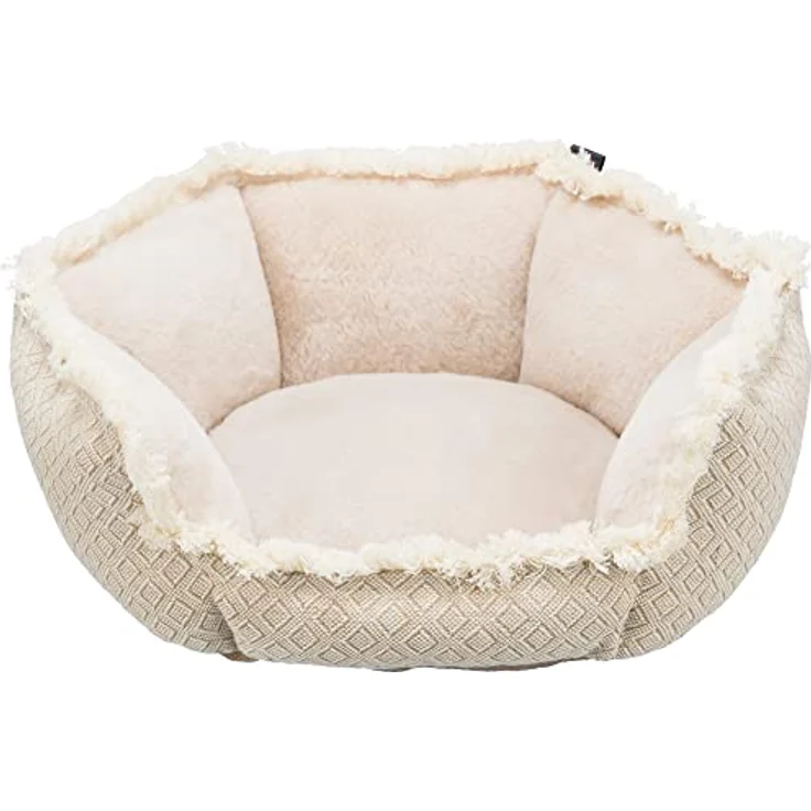 TRIXIE rutschfestes Bett für Hunde und Katzen im angesagten Boho-Design Bett Boho, ECKIG, 50 × 50 cm, BEIGE - mit integriertem Kissen und waschmaschinengeeignetem Bezug - 38212 – Bild 1