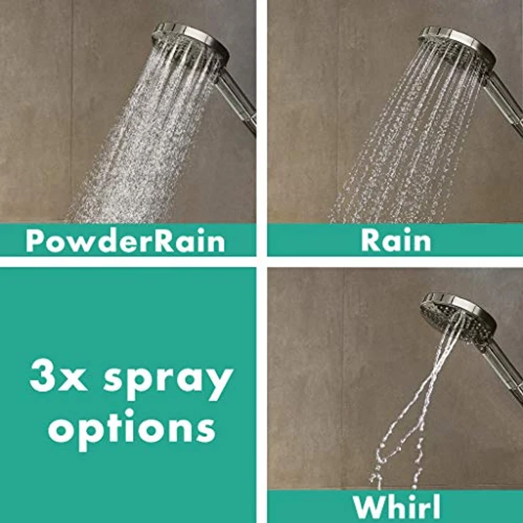 hansgrohe wassersparender Duschkopf Raindance Select S, Sparduschkopf, Duschbrause 120mm mit 3 Strahlarten inkl. PowderRain, Chrom – Bild 2
