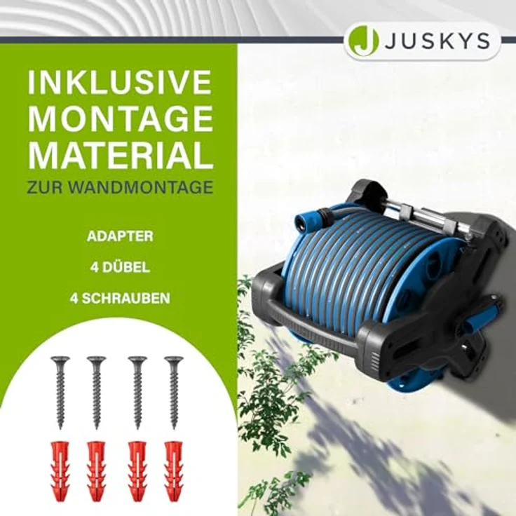 Juskys Schlauchtrommel Basic, 30 m, Multifunktionsbrause, 10 Funktionen, diverse Adapter, Blau/Dunkelgrau – Bild 7