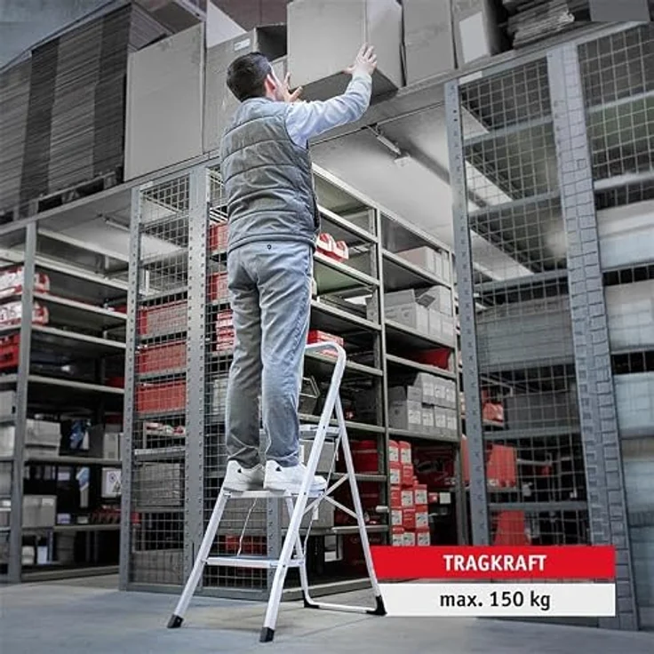 Lefeld 2-Stufen-Leiter klappbar, Tragfähigkeit bis 150 kg, rutschfeste Trittstufen, platzsparendes Design – Bild 7