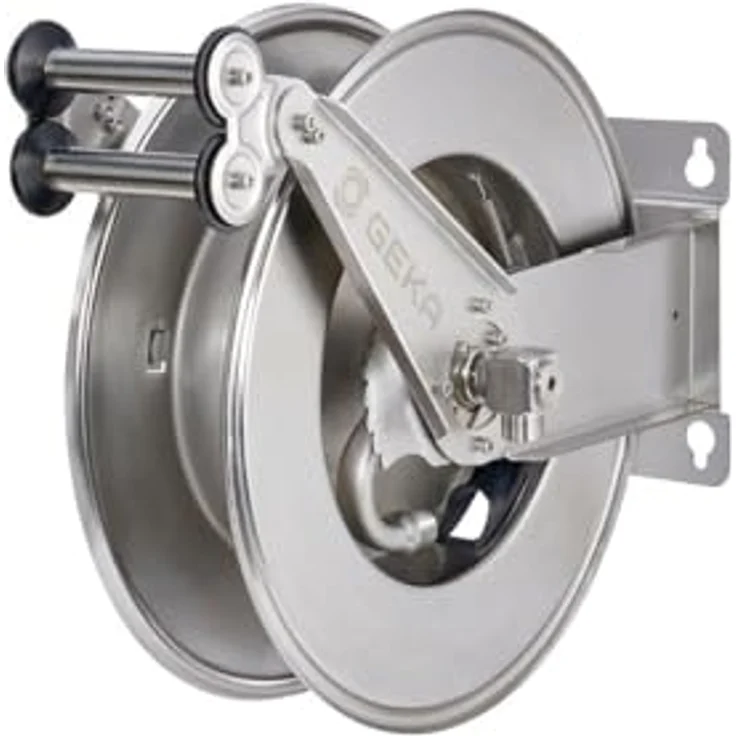 GEKA plus automatischer Schlauchaufroller EA15, Edelstahlkonstruktion mit 15 m 3/4“ oder 25 m 1/2“ Schlauch, flexible Montageoptionen – Bild 1