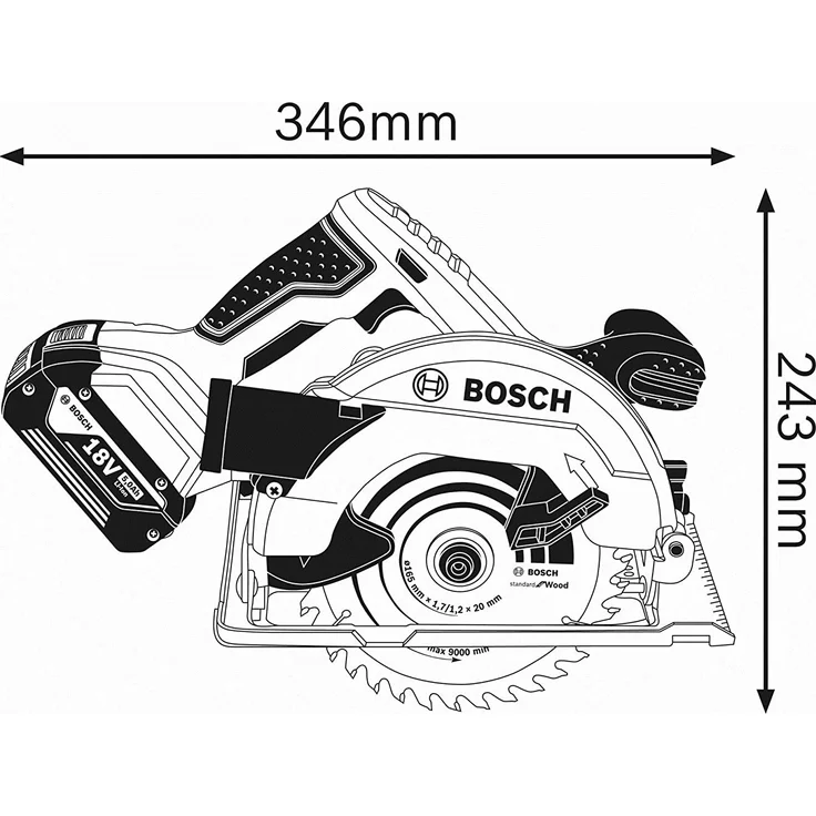 Bosch Professional 18V System Akku Kreissäge GKS 18V-57 (Sägeblatt-: 165 mm, Schnitttiefe: 57 mm, ohne Akkus und Ladegerät, im Karton) – Bild 6