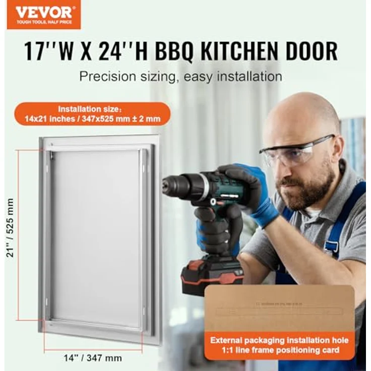 VEVOR Grillzugangstür 432 x 610 mm, Flächenbündige Edelstahltür mit versenkbarem Griff für Außenküchen und Grillstationen – Bild 2