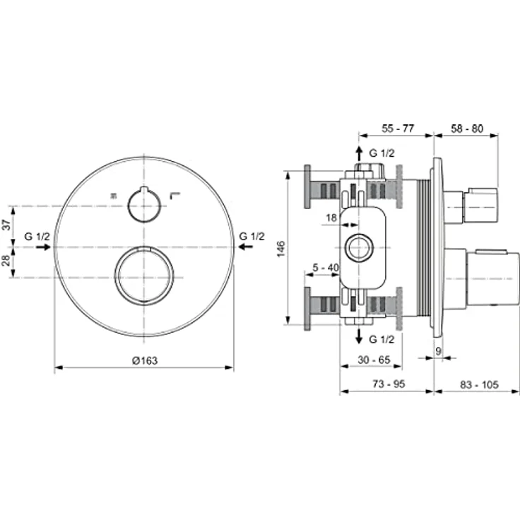Ideal Standard Badethermostat Ceratherm T100 Unterputz, Chrom, mit Heißwassertemperaturbegrenzer und Eco-Einstellung – Bild 7