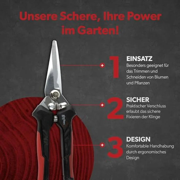siwitec Gartenschere mit gerader Klinge SG-12 für den Beschnitt von Blumen und Pflanzen| Pflanzenschere mit hochwertigen Stahl-Klingen | Blumenschere | Ernteschere | Rebschere – Bild 4