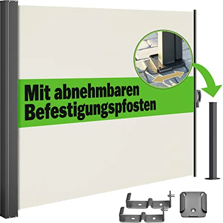 Casaria Seitenmarkise 160-180 x 300 cm Ausziehbar Blickdicht Wasserabweisend Sonnenschutz Markise Balkon Terrasse Seitenrollo Anthrazit Creme – Bild 2