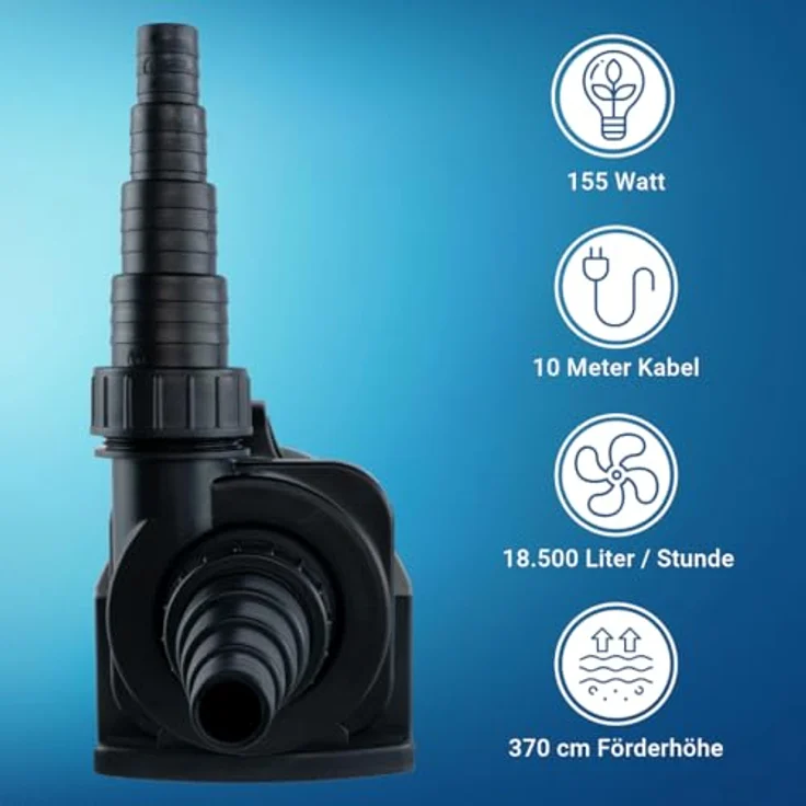 Jebao Teichpumpe zur Trockenaufstellung | 18500l/h | ECO nur 155W | Externe Pumpe | Gartenpumpe | Filterpumpe, schwarz – Bild 3