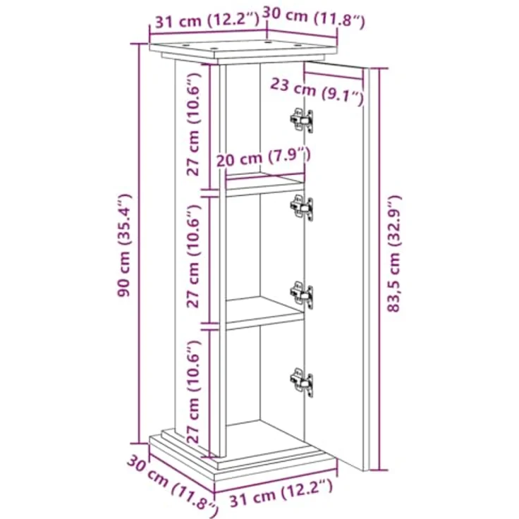 vidaXL Blumenständer Postament mit Stauraum Eichen-Optik 31x30x90 cm Spanplat – Bild 4