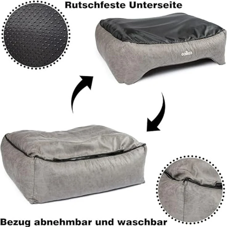 CopcoPet Hundebett Hugo in Velourlederoptik S 70x55cm Braun - Bequemes Hundekissen mit abnehmbarem Bezug & erhöhten Rändern – Bild 3