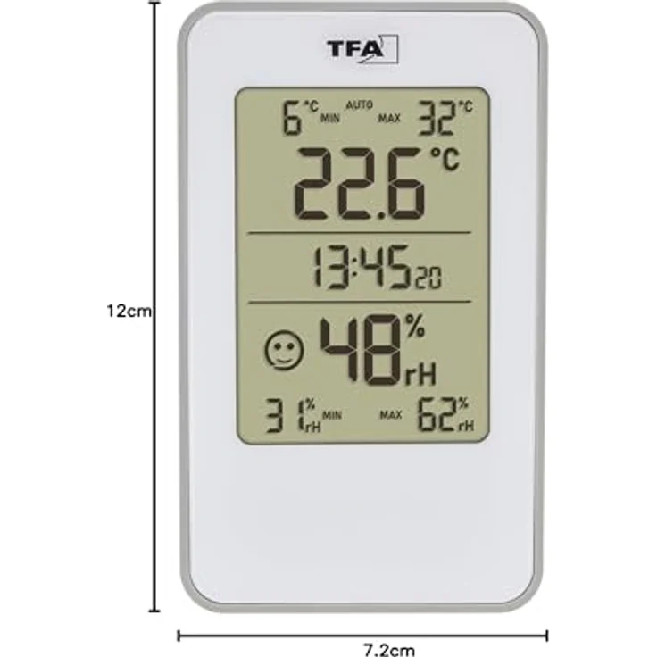 TFA Thermo-Hygrometer 30.5057.02, Digitales Thermometer + Hygrometer mit Höchst- und Tiefstwertanzeige, Weiß – Bild 7