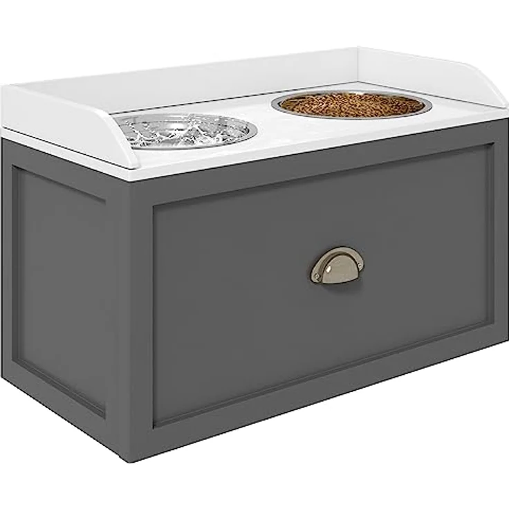 PawHut Hundenapf, 2 x 2L Futternapf, erhöhter Fressnapf mit Schublade, Edelstahlnapf, Futterstation für große Hunde, Grau – Bild 1