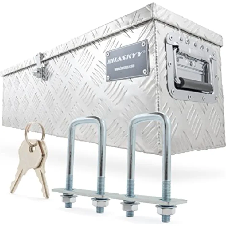 HASKYY Aluminium Deichselbox 800x220x220 mm, stabiler Werkzeugkasten mit Schloss und einfacher Montage