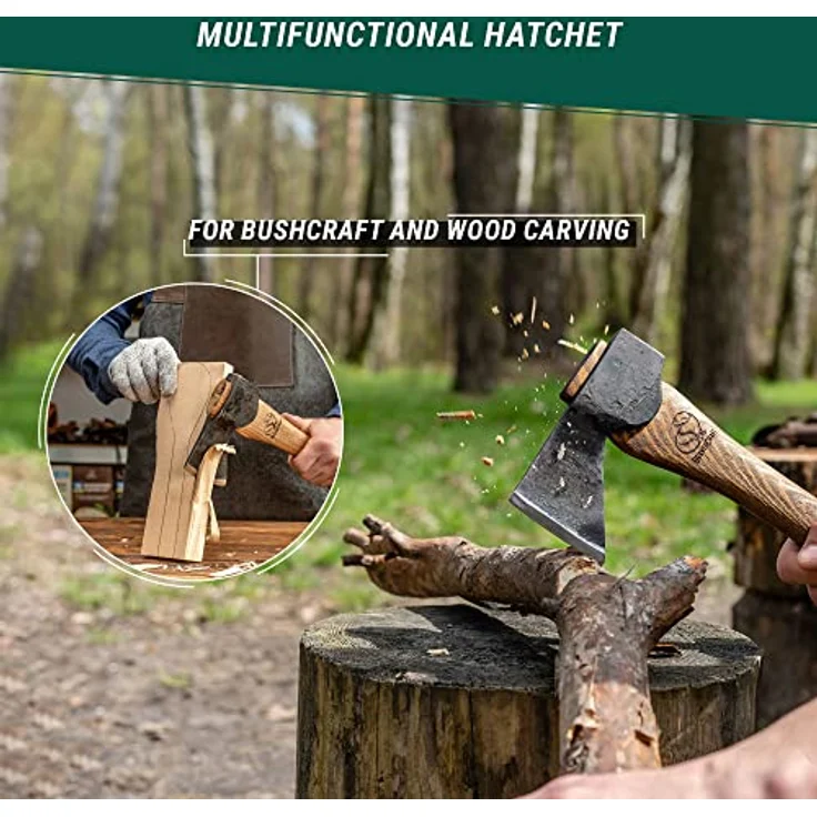 BeaverCraft AX1 Holzbearbeitungsaxt – Geschmiedete Bushcraft-Axt aus Kohlenstoffstahl mit ergonomischem Eschenholzgriff, inklusive Rindslederscheide für Camping und Outdoor-Aktivitäten – Bild 3
