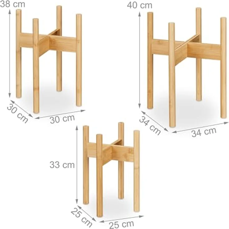 relaxdays Blumenständer Pflanzenständer 3er Set aus Bambus, M/L/XL, natur, für dekorative Pflanzenpräsentation – Bild 4