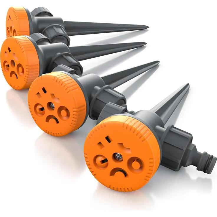 Brandson Rasensprenger 4er Set, Versenkregner mit 5 Düsen, Sprühreichweite bis 10 m, orange-grau