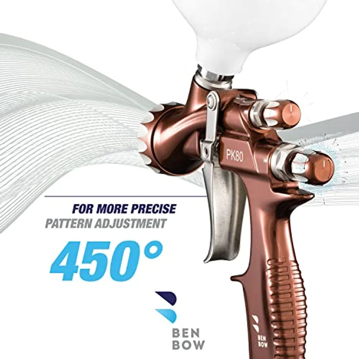 BenBow Profi Lackierpistole PK80 - MP, 1,3mm Düse - Spray Gun mit 600ml Fließbecher und Zubehör, HLVP-Technologie, Aluminiumgehäuse – Bild 5