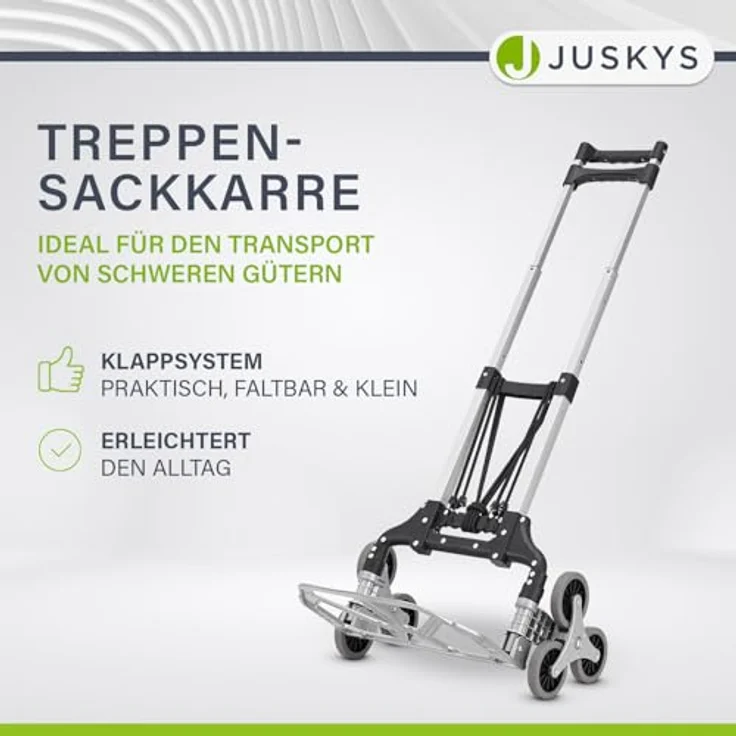 Juskys Treppensackkarre, Alu, bis 80 kg belastbar, klappbar, für Treppen, mit Seilen, Grau/Schwarz – Bild 2