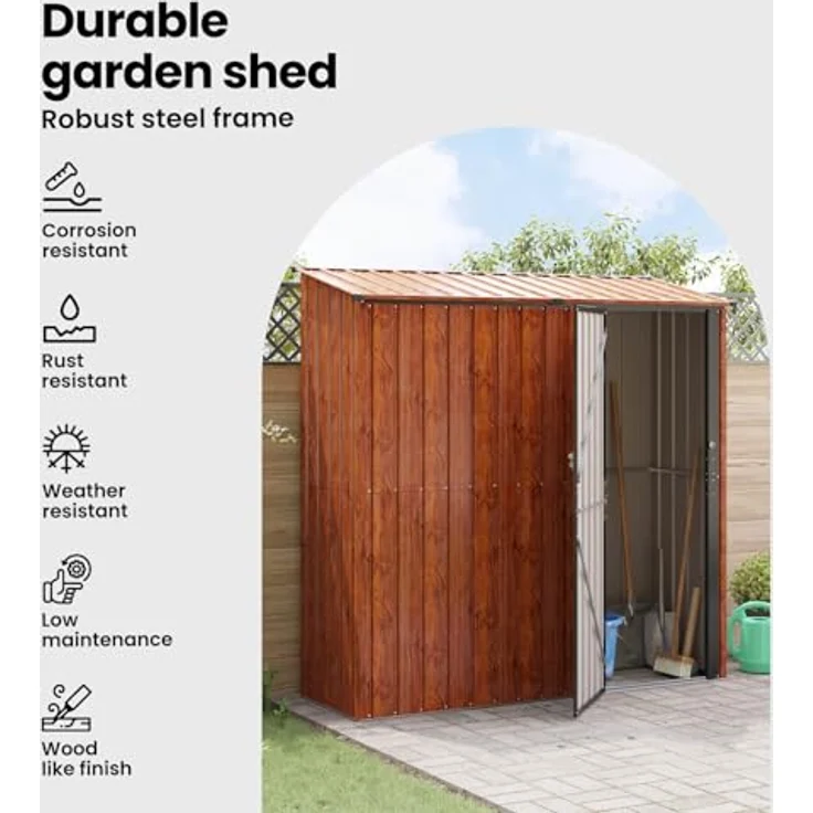 vidaXL Gartenhütte Braun, 203,5 x 73 x 200 cm, wetterfestes Metall, idealer Stauraum für Werkzeuge und Zubehör – Bild 5