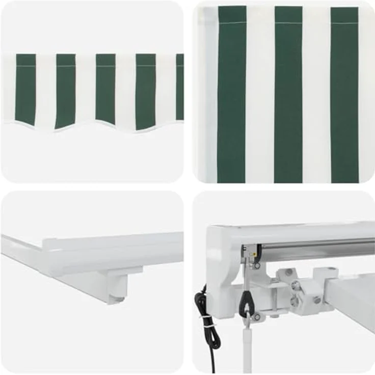 vidaXL Elektrische ausziehbare Markise Grün und Weiß, 3,5 x 2,5 m, wetterfester Polyesterstoff mit Fernbedienung und manuellem Kurbelbetrieb – Bild 6