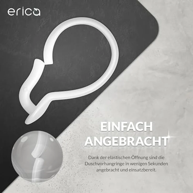 Erica Duschvorhangringe, 12er Packung für Duschstange, weiß – Bild 4