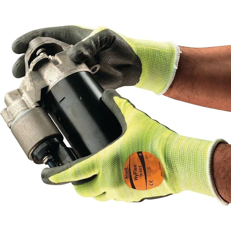 Ansell HyFlex® 11-423, Arbeitshandschuhe Gr. 10, grau/hellgelb, EN 388/EN 407, schnitt- und hitzebeständig bis 100 °C