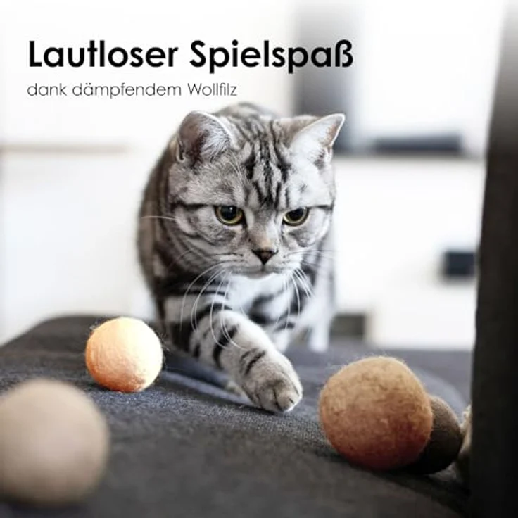 LucyBalu® Filzbälle für Katzen, 6er Set aus 100% Wolle, natürliche Spielbälle in Peach Fuzz, Fair Trade aus Nepal – Bild 2