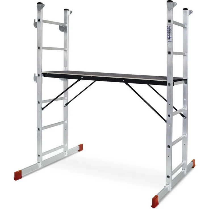 BRB-Lagertechnik Arbeitsgerüst Multifunktionales Leitergerüst, 3m Arbeitshöhe, Aluminium, 135 kg Tragkraft