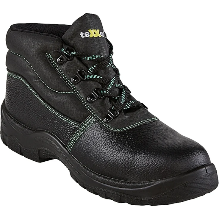 BIG Arbeitsschutz teXXor S3-Sicherheitsschnürstiefel MONACO, Sicherheitschuhe mit Stahlkappe, Schwarz/Grün, EN ISO 20345, SRC, Schnürverschluss, CE
