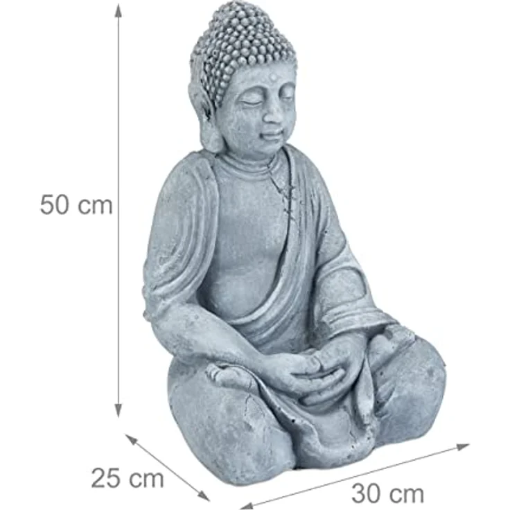 XL Buddha Figur sitzend, 50 cm hoch, Feng Shui, Outdoor, Garten Dekofigur, große Zen Buddha Statue, hellgrau - Preisvergleich – Bild 4
