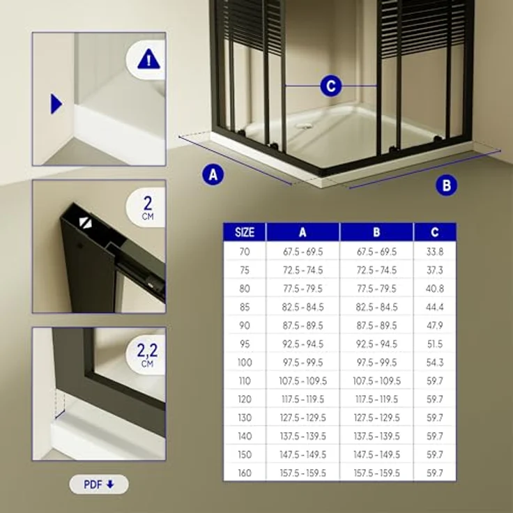 i-flair Schiebetür Duschkabine DK67, 100x100x190 cm, teilsatiniertem 6 mm Sicherheitsglas mit schwarzen Profilen – Bild 6