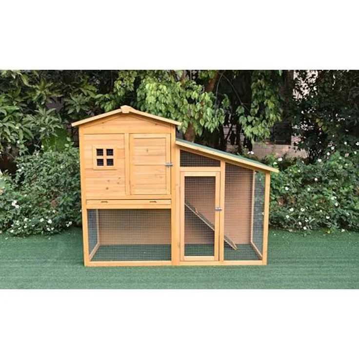 Mucola Hasenstall 140x115x60 cm, Kleintiergehege aus Holz mit 2 Ebenen, inklusive Rampe und Freilaufgehege für Kaninchen – Bild 3