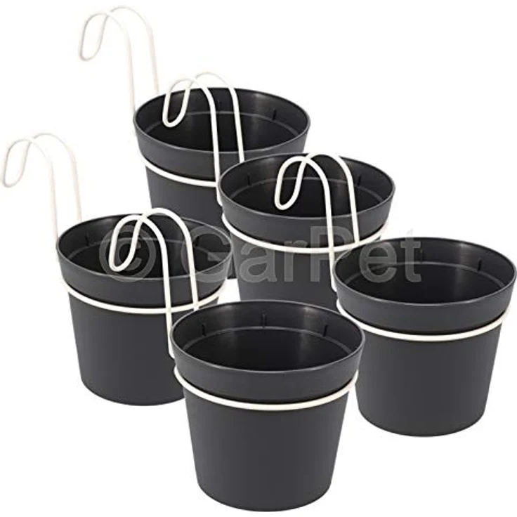 GarPet 5 x Hängetopf Blumentopf Pflanztopf Set mit Haken Halterung Hängeblumentopf Wand – Bild 1