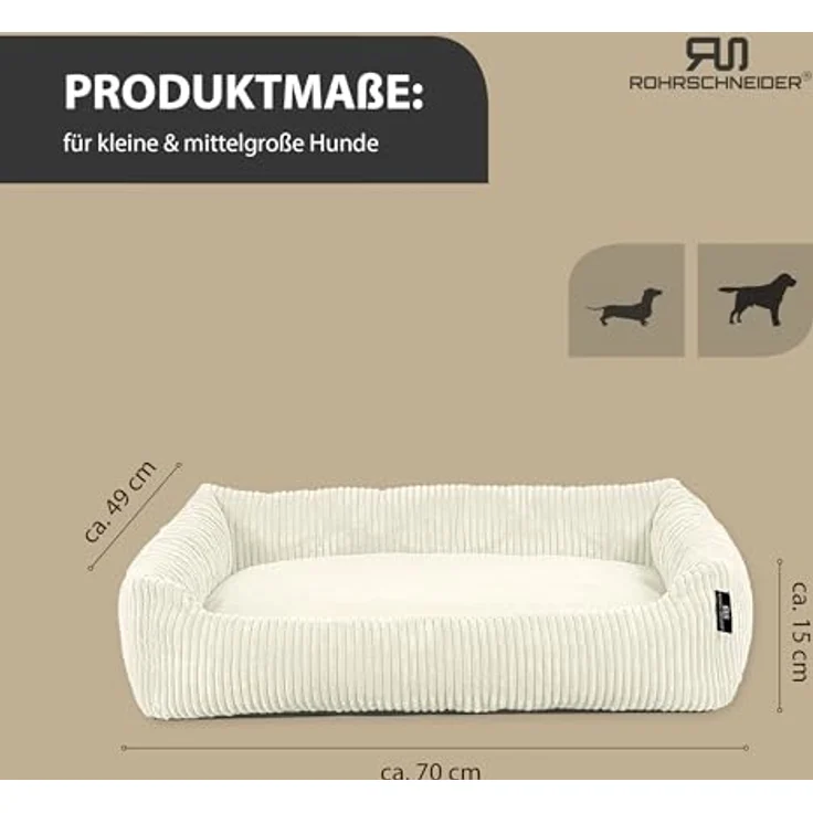 Rohrschneider Hundebett waschbar, für kleine und mittelgroße Hunde, Cordstoff in Vanille, 2 Größen (55x42 cm / 70x50 cm) mit Antirutschunterseite und Wendekissen – Bild 3