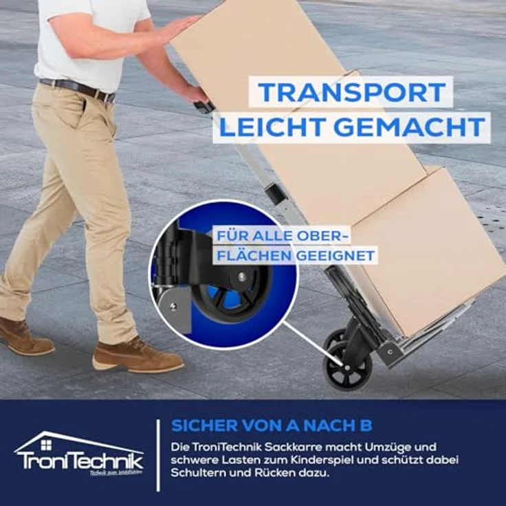 TroniTechnik Sackkarre Transportkarre Handkarre Handwagen, klappbar bis 80kg Tragfähigkeit, mit rutschfester Transportfläche und Tragegriff, faltbar - Preisvergleich – Bild 4