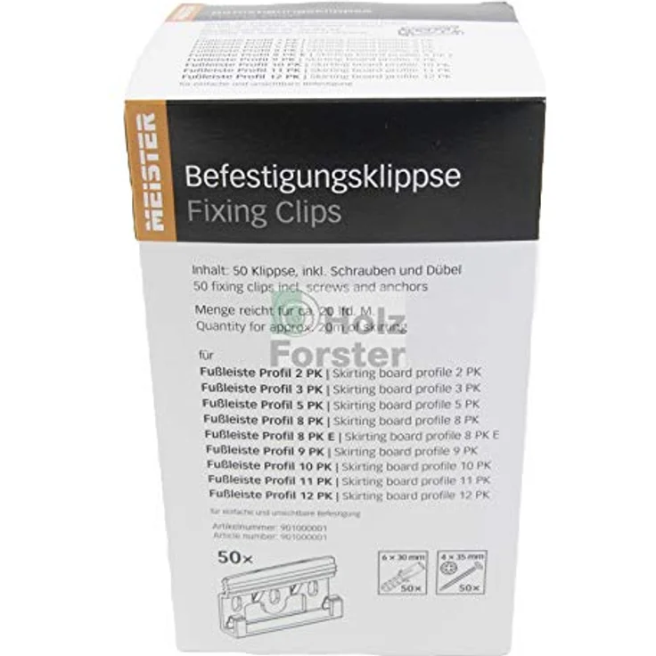 MeisterWerke MEISTER Klipse (ABS) 1 Päckchen = 50 Klipps inkl. Schrauben und Dübel ausreichend für ca. 20 lfm. für Fussleiste Profil 2 PK, 3 PK, 5 PK, 8 PK, 8 PKE, 9 PK, 10 PK, 11 PK, 12 PK, 13 PK – Bild 6