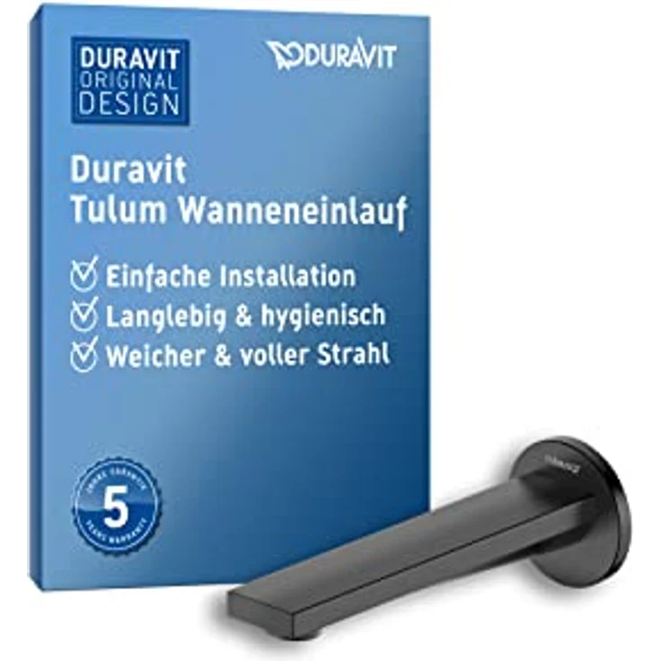 Duravit Tulum Wanneneinlauf, Badewanneinlauf mit runder Wandabdeckung, Schwarz Matt, AirPlus Technologie für flexiblen Wasserstrahl – Bild 1