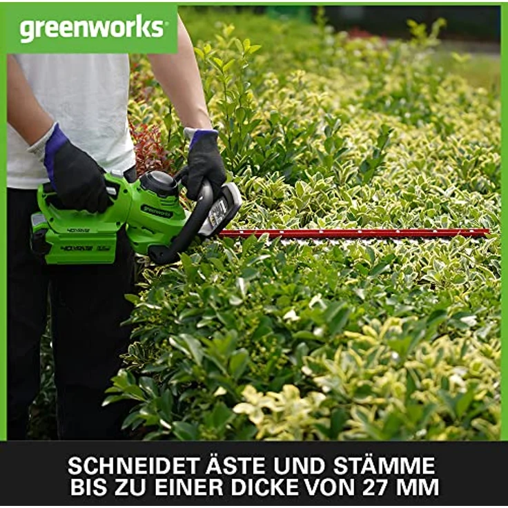 Greenworks Akku-Heckenschere G40HT (Li-Ion 40 V 61 cm Schnittlänge 27 mm Zahnabstand 3000 Schnitte-min verstellbarere Zusatzhandgriff ohne Akku und Ladegerät) – Bild 4