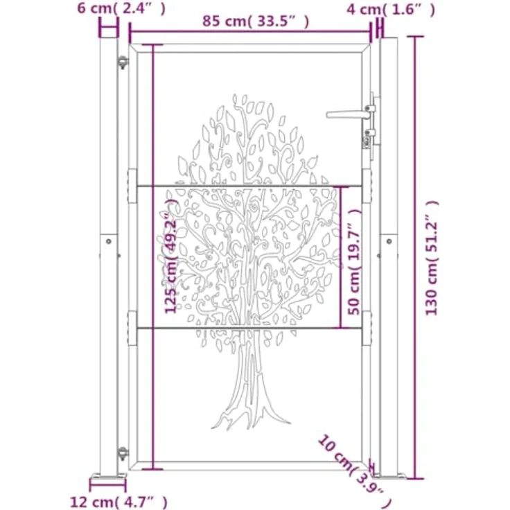 vidaXL Gartentor Anthrazit 105x130 cm Stahl Baum-Design Abschließbar Schlüsse - Preisvergleich – Bild 4