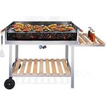 RESCH 502599 Grillwagen Edelstahl - 145 x 90 x 60cm, 10 Personen Holzkohle-Grill Wagen, Großer fahrbarer Edelstahl-Griller, Standgrill für Garten/Balkon/Terrasse/Camping