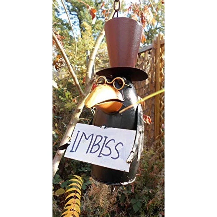 Deko-Impression Vogel-Futterstelle Meisenknödelhänger Vogelimbiss Rabe Metall – Bild 1