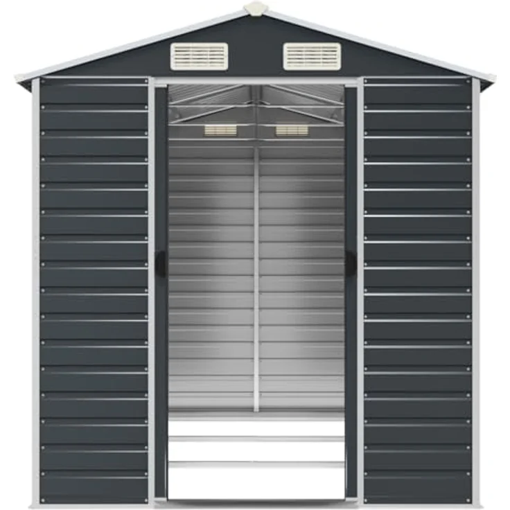 vidaXL Gerätehaus, Gartenhaus mit Schrägdach Griffe, Gartenschuppen Schuppen mit Stauraum, Geräteschuppen Metallschuppen, Anthrazit 191x300x198 cm Verzinkter Stahl – Bild 5